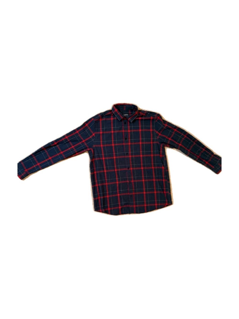 Men's Navy and Red Plaid Button-Down Shirt